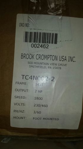 Brook crompton tc4n002-2 electric motor 2hp 3 ph foot mount cast iron 145t frame for sale