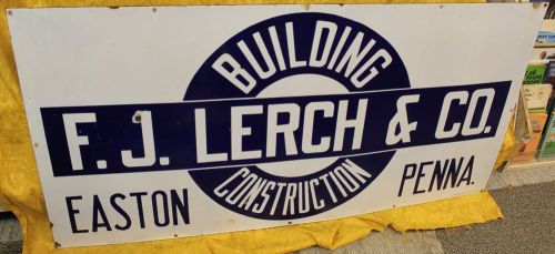 VINTAGE BUILDING CONSTRUCTION F.J. LERCH &amp; CO PORCELAIN SIGN