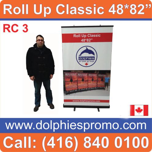 48&#034; Wide Black Base Retractable Banner Stand Graphic Roll Up Display FREE PRINT