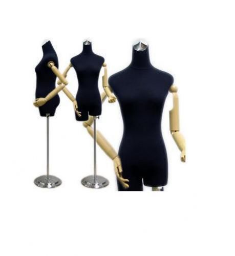 Mn-213 1 piece black velvet ladies dress form with flexible arms and fingers for sale
