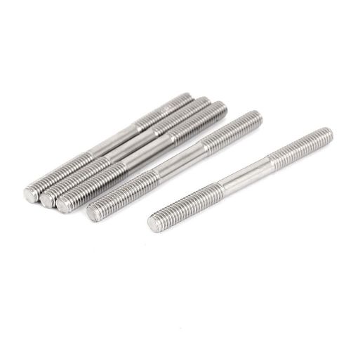 M6x70mm 304 stainless steel double end threaded stud screw bolt silver tone 5pcs for sale