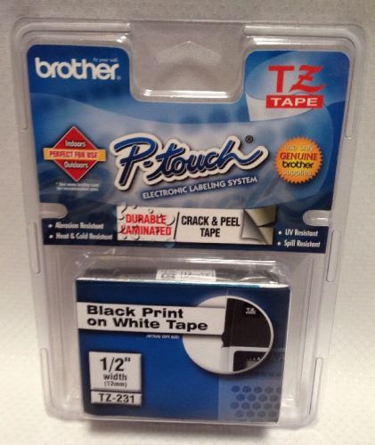 Brother P-Touch TZ-231 Label TZ Tape 1/2&#034; Width Black Print on White Tape NEW