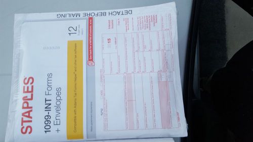 1099 - INT Forms 2015 Plus Envelopes / 12 Copies 5 Part sets / 2015 Tax Forms