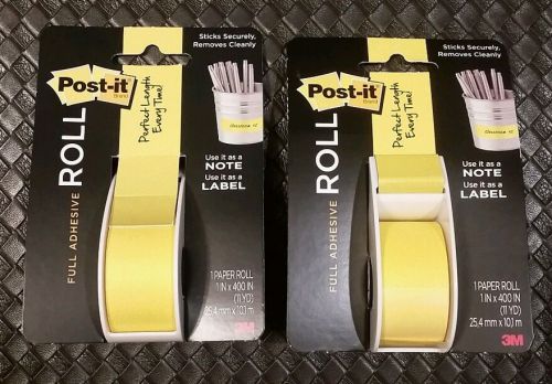 2 Rolls - Post-it Full Adhesive Roll, 1 in x 400 in, yellow, 2-Pack (2650-Y) New