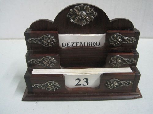 Antique table support for business cards in exotic wood and boar silver