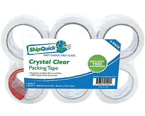 Crystal Clear Packing Tape 6 pack with Dispenser - ShipQuick Packaging Tape for