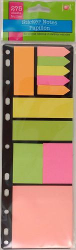 Sticky notes variety pack- 275 neon multi size, color &amp; shape – on card w holes for sale