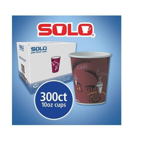 Solo Hot Drink Cups Bistro Design 10oz 300 Count Poly Coated Paper Material