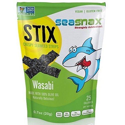 Seasnax Crispy Wasabi Seaweed Stix, 0.7 Ounce -- 12 per case.