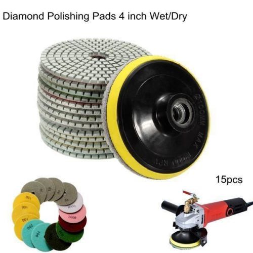 15pcs 4 Inch Polishing Pads Set 50-6000 Grit Wet Dry Diamond Polishing Pads with