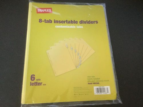 NEW STAPLES One Package (6 Sets) of 8 Insertable Clear Tab Dividers w/ 3 Holes