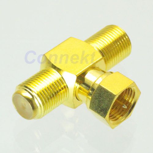 1pce F male to 2 two F female jack triple T in series RF adapter connector 3 way