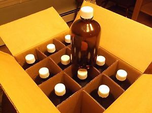 Eagle Picher 112-01A 1L Amber Glass jar / Bottle with Caps   CASE OF 12  1 liter