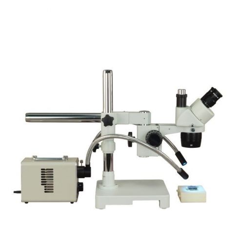 Trinocular 10X-30X Stereo Single Arm Boom Stand Microscope+20W Dual Fiber Light
