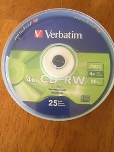Verbatim 700mb 4x Speed 80 Min CD-RW Discs  - 25 Pack- New