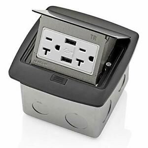 Leviton PFUS2-MB Pop-Up Floor Box with Dual Type A 3.6 USB Charger 20 Amp Out...