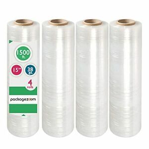 PackageZoom 15 inches x 1500 ft Pre-Stretched Wrap Film 38 Gauge Moving Suppl...