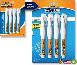 BIC Wite-Out Shake &#039;N Squeeze Correction Pen, 8 Ml, White, 4/Pack (WOSQPP418)
