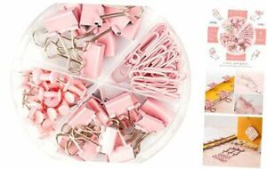 97 PCS Office Supplies for Women, Paper Clips, Binder Clips and Push Pins Pink