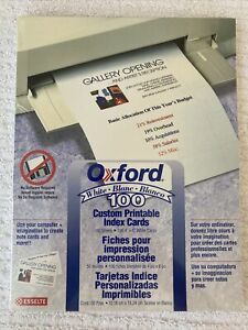 BRAND NEW: OXFORD WHITE 100 CUSTOM PRINTABLE LASER/ INKJET 4X6 INDEX CARDS ~ CLO