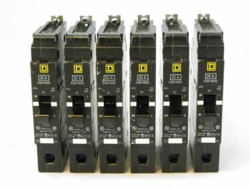 Square d, 20 a, edb14020 lot of 6 circuit breakers - used - 277v for sale