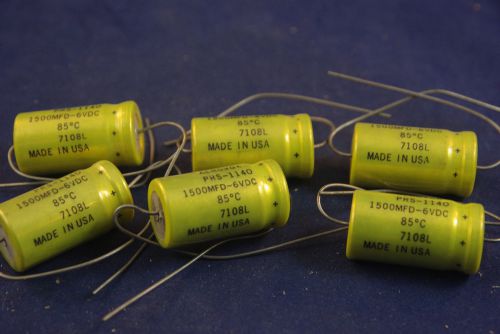 Six nos  aerovox prs 1140 1500 uf 6 vdc electrolytic capacitors for sale