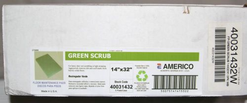 Box of 5 Americo Green Scrubbing / Stripping Floor Pads 14&#034; x 32&#034; 40031432 New