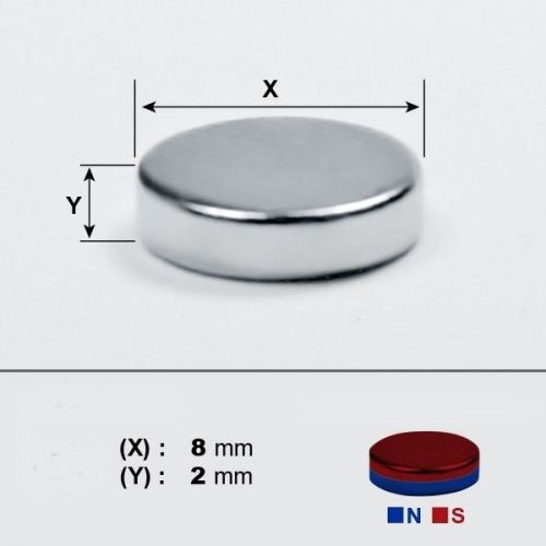 Neodymium Magnets DISC 8 x 2mm Thick, N42 Grade x 10 pieces