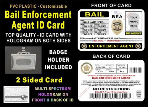 Bail enforcement agent id badge (2 sided card w/ holograms) customizable - pvc for sale