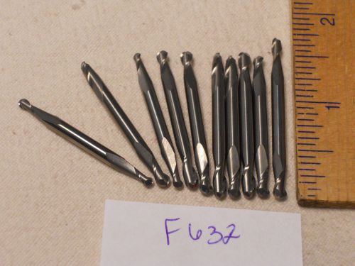 10 NEW 1/8&#034; SHANK CARBIDE END MILLS. 2 FLUTE. DOUBLE END. BALL. USA MADE {F632}