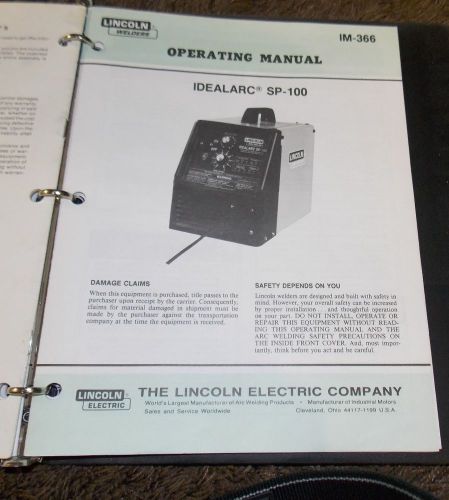 Lincoln welder idealarc sp-100 operator manual im 366 for sale