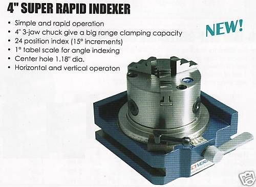 4&#034; Super Rapid Indexer With3 Jaw Chuck Center Hole 1.18