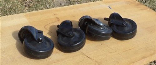 4 Vintage Rubber Factory Cart Dolly Wheels Industrial Age Swivel n FREE SHIP USA