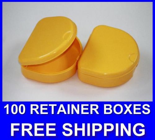 100 yellow denture retainer box orthodontic dental case mouth tray brace teeth for sale