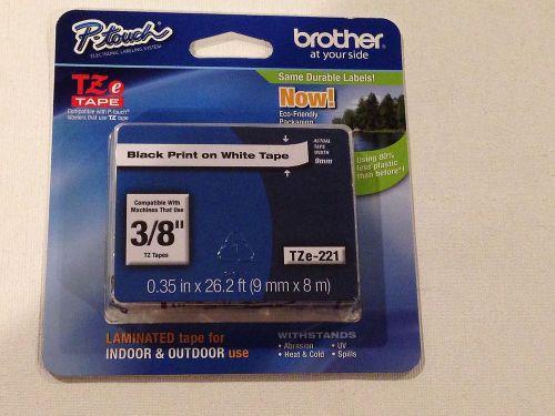 Genuine Brother P-Touch TZe Tape 3/8&#034; Black on White TZe-221 Laminated Tape