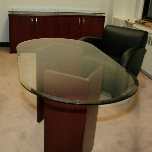 5ft - 8ft GLASS CONFERENCE TABLE Office Meeting Room Modern Contemporary Wood