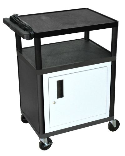 Offex Mobile 3 Shelf Adjustable Storage AV Cart W/Locking Storage Cabinet- Black