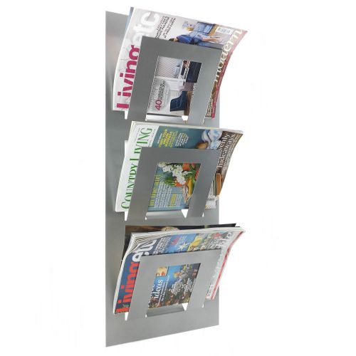 Designer Wall Mounted Magazine Newspaper Rack Metalic Silver By THE METAL HOUSE