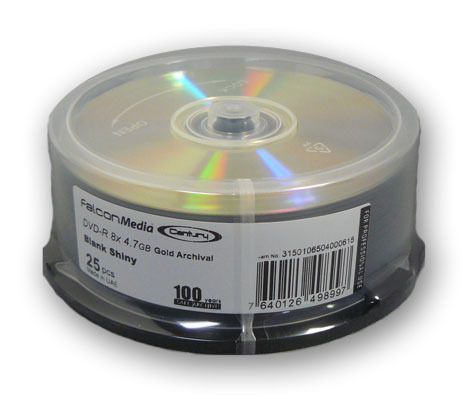 25 Falcon Media Century Gold Archival 4.7GB 8x DVD-R FAL615-251/JS88Tyvek Sleeve