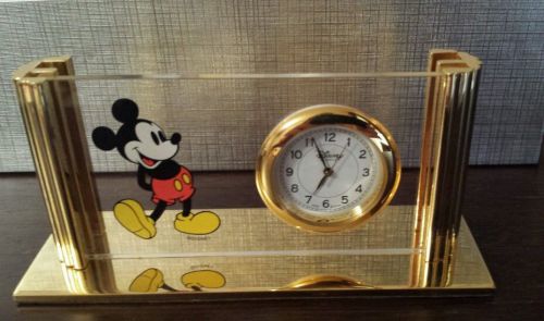 Gold Plated Business Card Holder Disney Mickey Mouse  with Clock