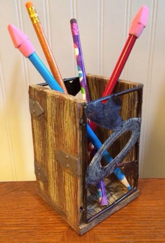 Pencil Holder- 4.5&#034; T. x 3&#034; Cowboy Hat, Rope &amp; Pistol on Privy! - #OA 13 - New