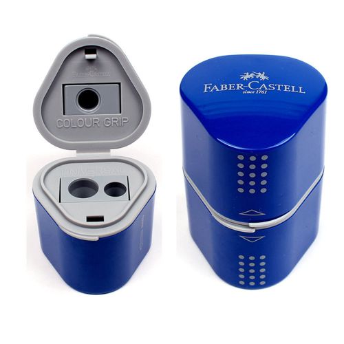 Faber-castell 3-hole trio pencil sharpener colour grip universal blue school for sale
