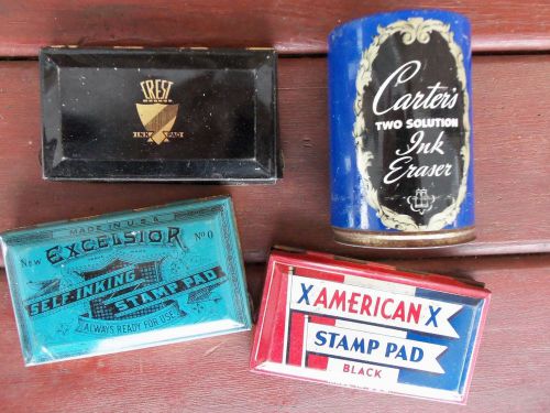 Antique Excelsior Crest Carter&#039;s Stamp Ink Pad Tins Lot
