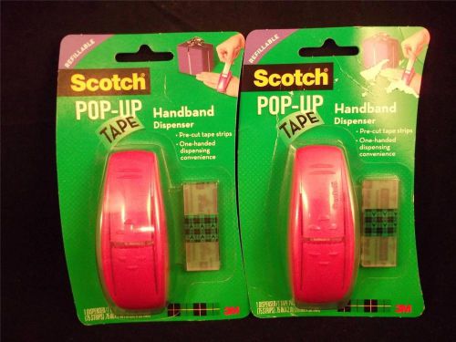 2 Scotch Pop Up Tape Handband Dispenser Refillable 150 Pre Cut Strips Pink/ red