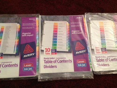 AVERY INDEX TABS •10 &amp; 31 TABS •TABLE OF CONTENTS DIVIDERS •3-RING •ALL NEW!
