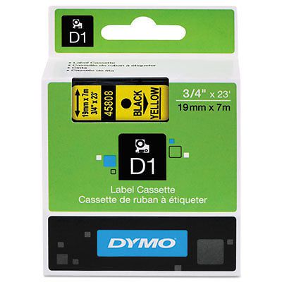 D1 Standard Tape Cartridge for Dymo Label Makers, 3/4in x 23ft, Black on Yellow