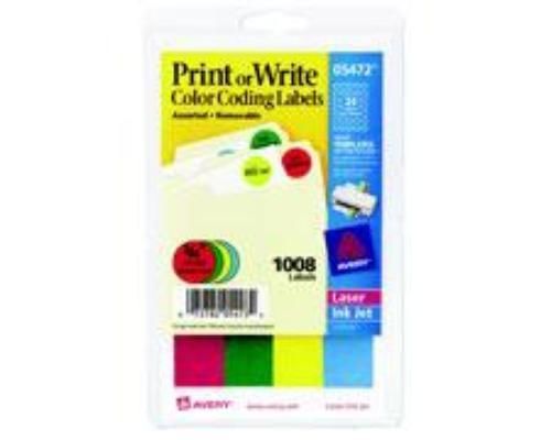 Avery Labels Print Or Write 3/4&#039;&#039; Round Assorted 1008 Count