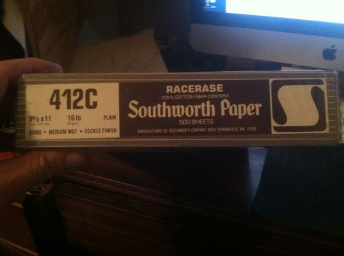 Southworth Racerase 412C Typewriter Paper, 8-1/2&#034; x 11&#034;, 25% Cotton Fiber