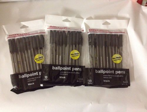 30 office depot ballpoint pens nickle-silver tip medium point BLACK NO SKIP