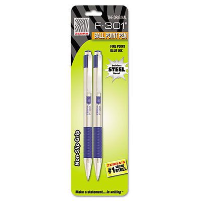 F-301 Retractable Ballpoint Pen, Blue In, Fine, 2 per Pack